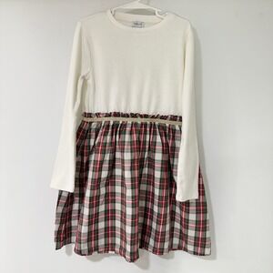 Crewcuts Plaid Mixed Media Holiday Dress‎ Girls 7 Ivory Red Gold | Festive Core